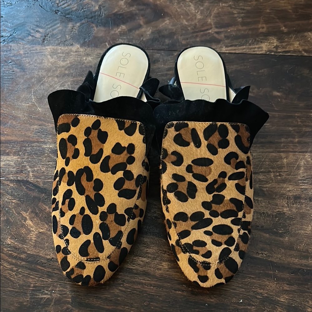 Sole Society Leopard Print Ruffle Mules